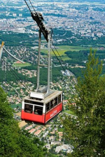 Cabin of the Saleve cable car at the top station