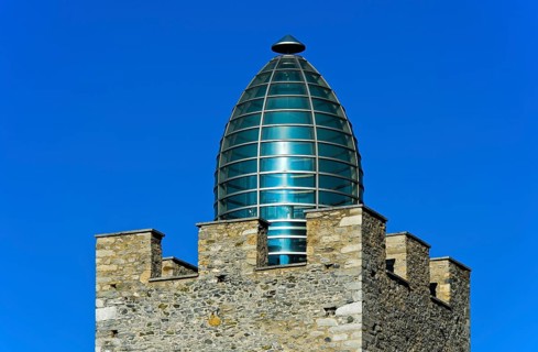 Glass dome designed by Mario Botta on the tower of the bishop's castle Leuk