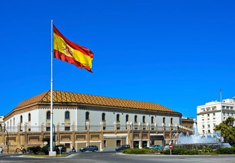 The Spanish national flag at the Congress Palace