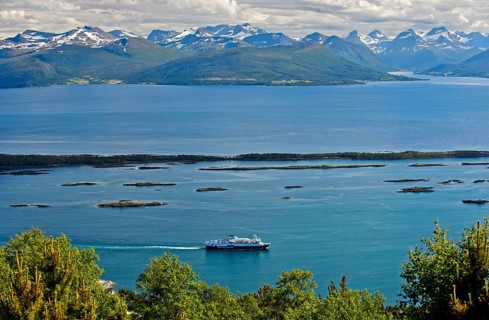 Passenger boat in fjord