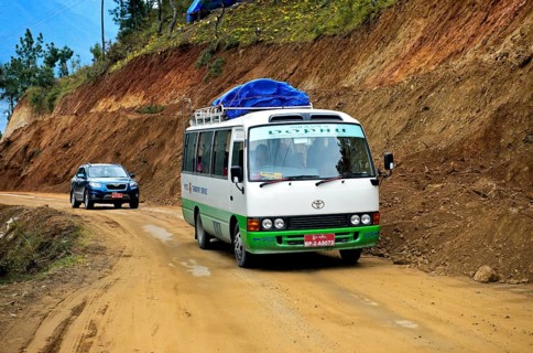 Local bus transportation on the Thimphu Punakha Highway