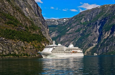 Cruise ship MS Sliver Whisper in Geirangerfjord in Geiranger