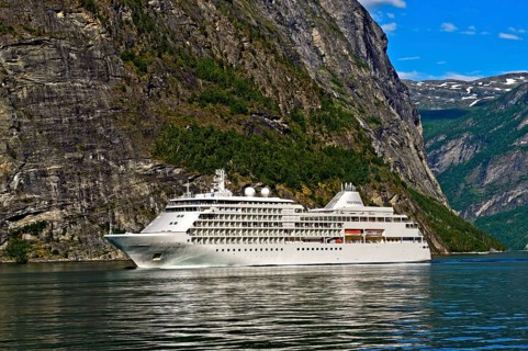 Cruise ship MS Sliver Whisper in Geirangerfjord in Geiranger