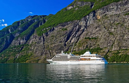 Cruise ship MS Sliver Whisper in Geirangerfjord in Geiranger