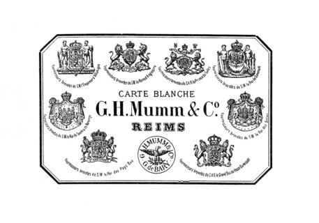 Historic labels of Mumm Champagne dating from 1896