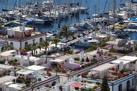 View from the Mirador towards Puerto de Mogan with the marina