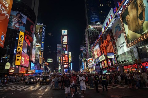 Illuminated advertising at night