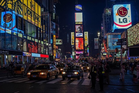 Illuminated advertising at night