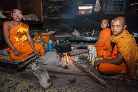 Buddhist monk with apprentices