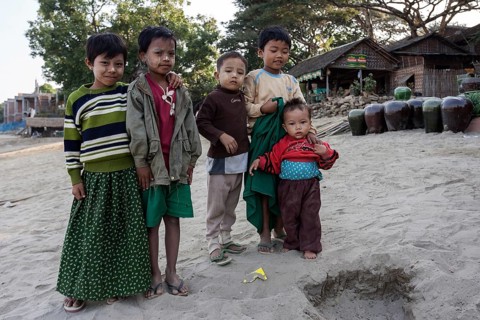 Children in a village on the Irrawaddy or Ayeyarwaddy