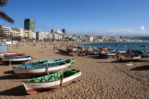Colorful wooden boats at Playa de las Canteras