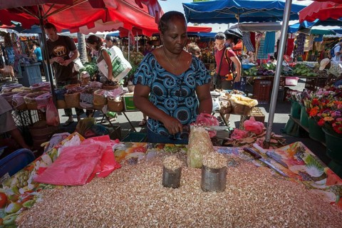 Local woman selling grated breadfruit