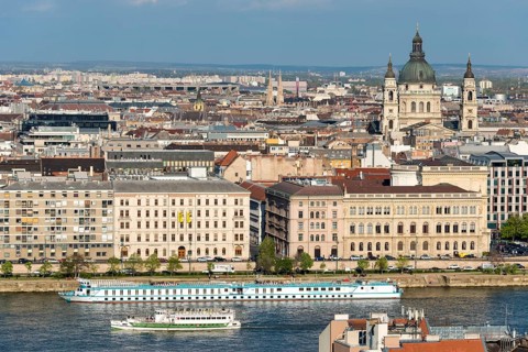 View of historical centre with Danube
