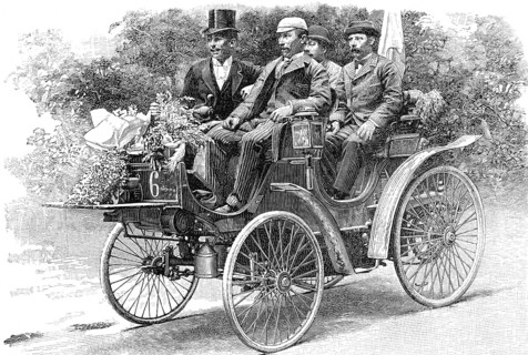 A. Koechlin in the fastest four-seater Peugeot car at the race Paris-Bordeaux-Paris