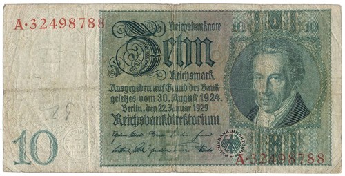 Reichsbanknote with portrait of Albrecht Thaer
