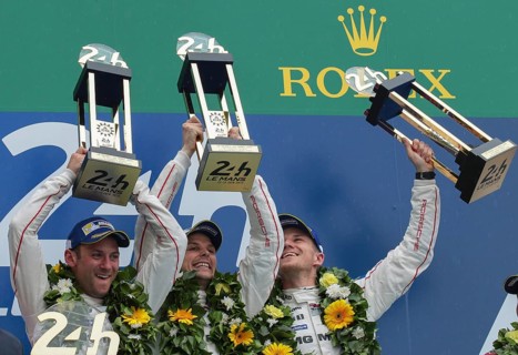 The drivers of the first-placed Porsche 919 Hybrid