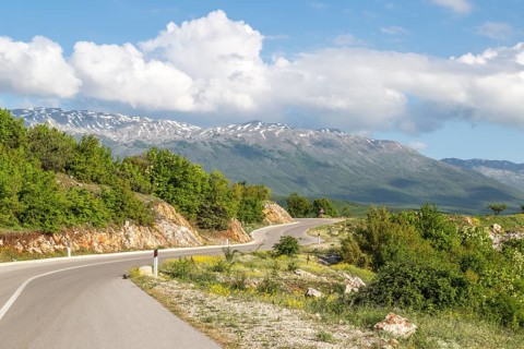 Mali i Thate mountain panorama on lake Prespa
