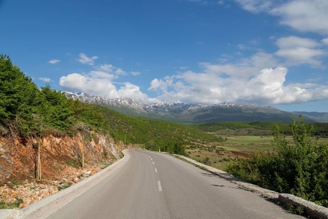 Mali i Thate mountain panorama at lake Prespa