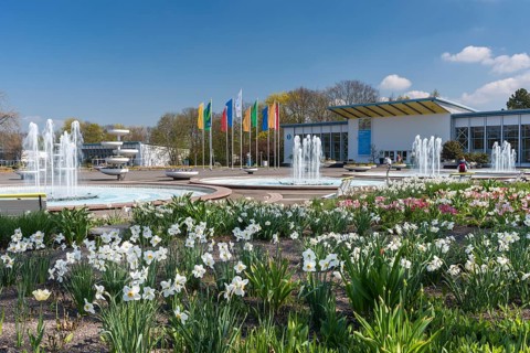 Fountains and exhibition halls in the egapark