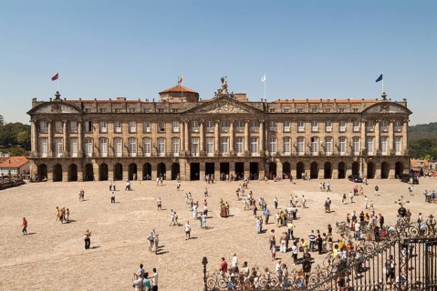 Obradoiro central square in front of the Palace of Raxoi