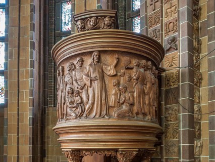Wooden pulpit with Nazi symbolism