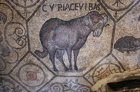 Early Christian mosaic floor with animal symbolism