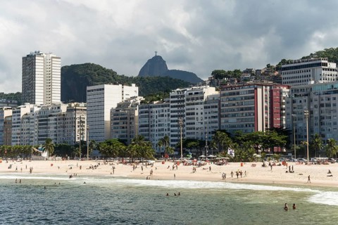 Arpoador Beach and Corcovado with Cristo Redentor statue behind