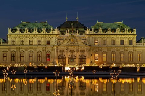 Christmas lights with Christmas Market in front of Belvedere Palace