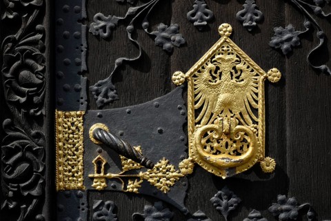 Golden knocker and doorknob