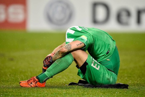 Disappointment forgoalkeeper Rafal Gikiewicz