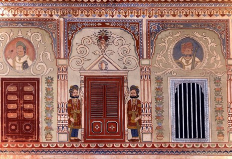 Murals in the courtyard of the Dr. Ramnath A. Podar Haveli Museum