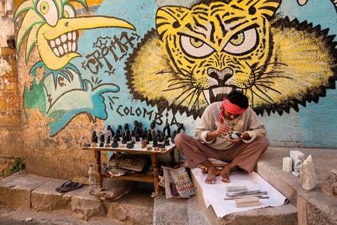 Street vendor with teak figures