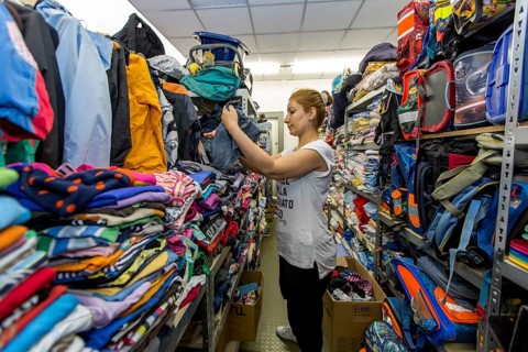 Warehouse with clothing for refugees of Volunteers' Initiative Welcome to Mulheim