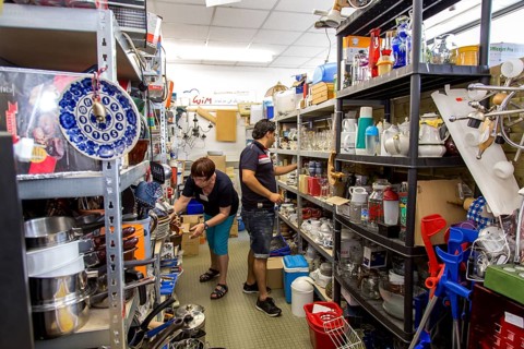 Warehouse for refugees with household items