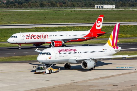 Air Berlin Airbus A321 and German Wings Airbus A320 on the runway