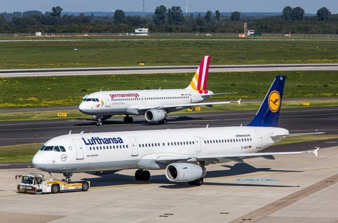 Lufthansa Airbus A321 and German Wings Airbus A320 on taxiways
