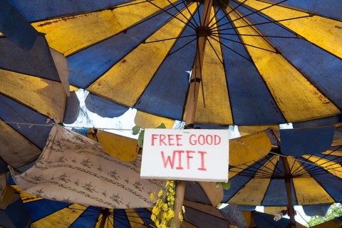Parasols as roof of a Thai restaurant