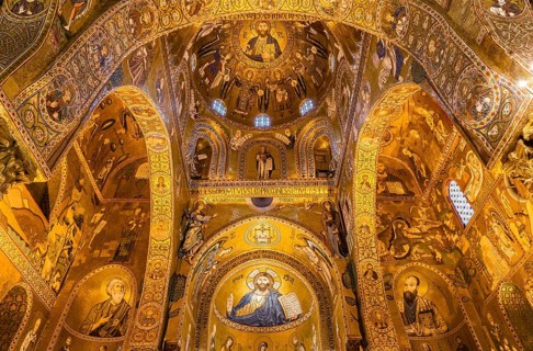 Byzantine mosaic of Christ Pantocrator in the apse and dome