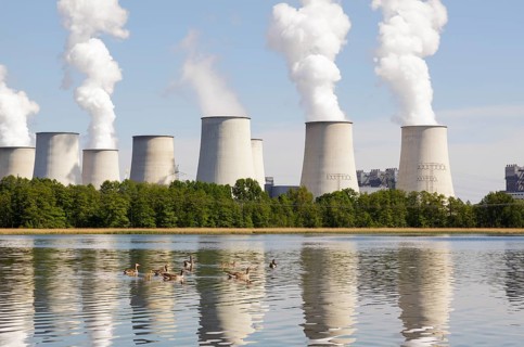 Cooling towers viewed across Halterteich