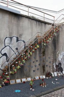 Stairs with crosses and flowers