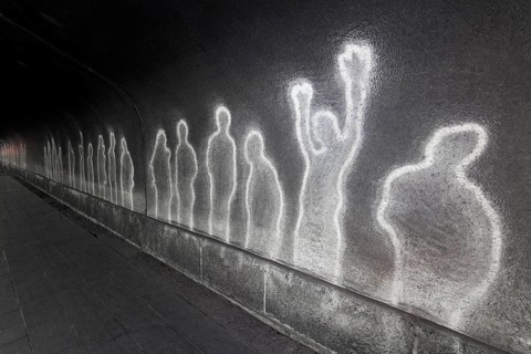 Ghostly silhouettes of dancing young people