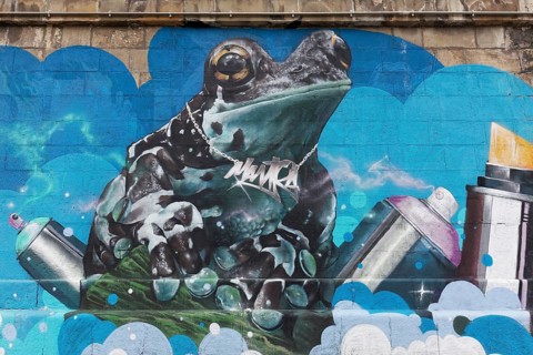 Frog with spray cans