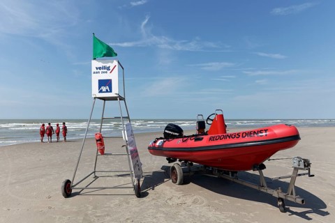 Lifeguard station with lifeboat on the beach