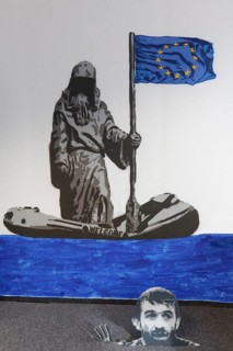 Death waiting in boat with European flag