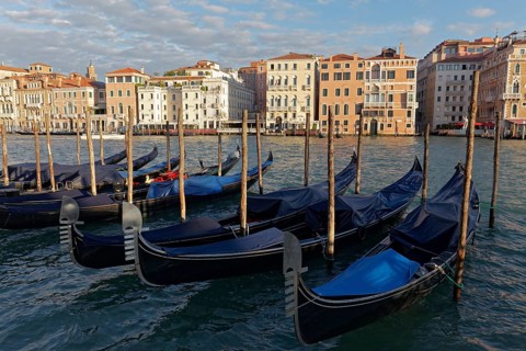 Grand Canal in the morning light with gondolas and Palazzi