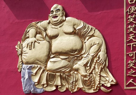 Laughing Buddha with stuffed alms-bag
