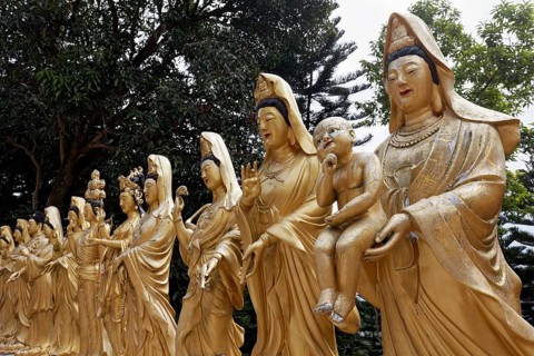 Statues of the Buddhist goddess Gunayin or Kwan Giu or Kwun Yam