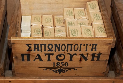 Wooden box with packed olive soap