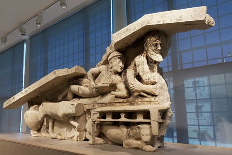 Fragment of a gable of a Greek temple with mythological figures