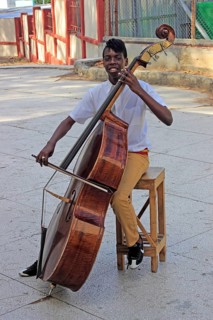 Music student playing the bass